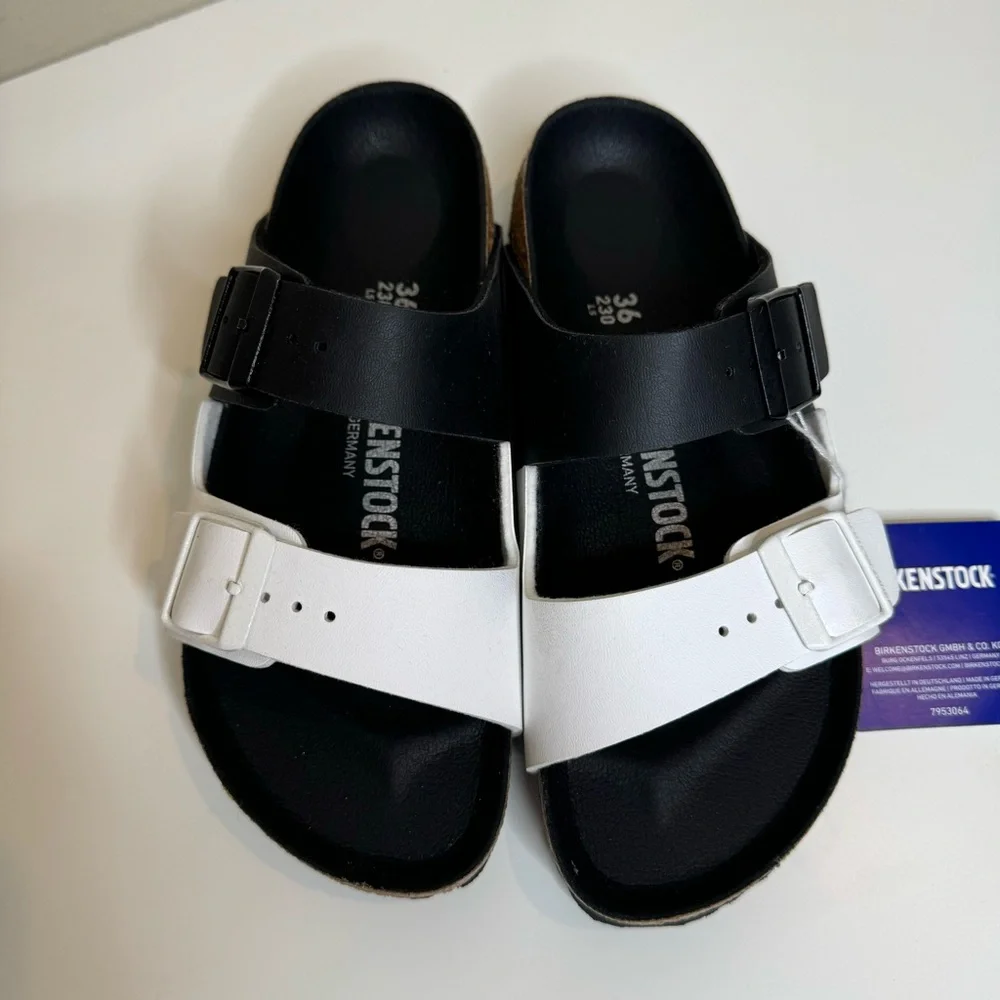 NEW Birkenstock Arizona Split Two-Strap Black & White Sandals size 5 - Picture 5 of 9